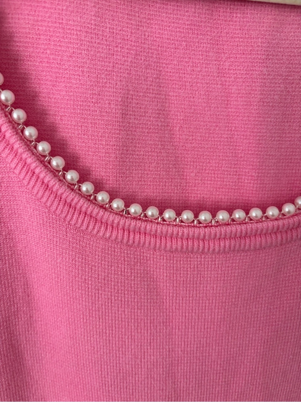 Endless Rose pink knit maxi dress faux pearl-embellished scoop neckline M - Picture 3 of 7